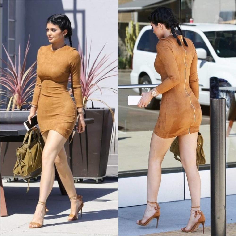 Mistress Rocks Tan Gunsmoke Suedette Asymmetric Long Sleeve Mini Dress Size XS